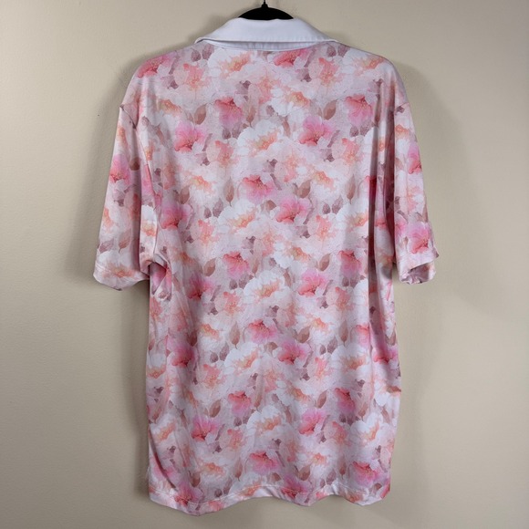 Bad Birdie Mens XL Pink Floral Performance Golf Polo Shirt Short Sleeve Stretch - Picture 7 of 9